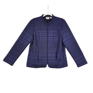 Chicos Womens Full Zip Knit Jacket Size Medium Purple Geometric Tribal Print